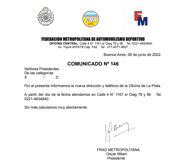 COMUNICADO N°146 DE FRAD.