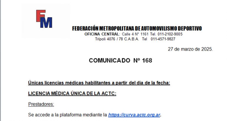COMUNICADO Nº 168